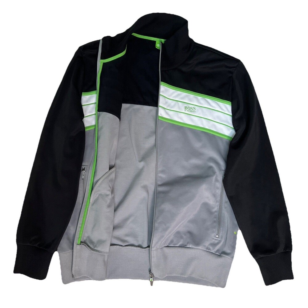 BOSS Hugo Boss Skaz 1 Track Jacket Neon Stripe Black Grey Full Zip Retro Y2K - Picture 5 of 16